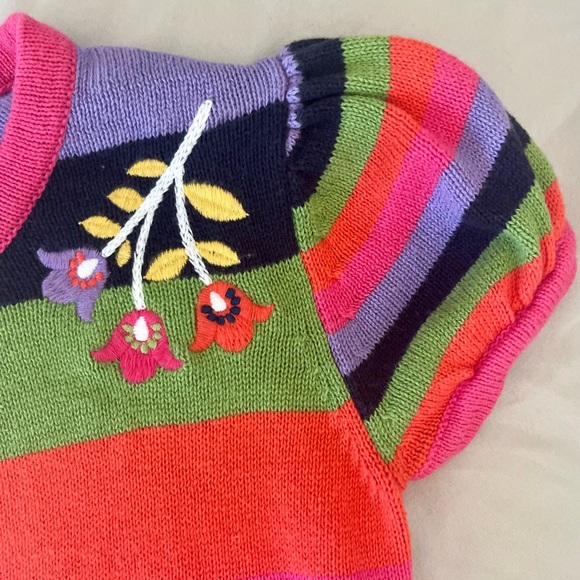 HANNA ANDERSSON Size 5 Multicolor Sweater Dress Floral Emb Pockets - Picture 3 of 7